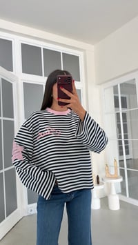 Pembe Şeritli Modal Kumaş Kol Yıldız Baskılı Sweatshirt GAUS-02287 GAUS-02121GAUSSWEATSHIRTGAUS-02287