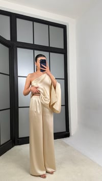 Taş Yarasa Kol Bluz Beli Lastikli Pantolon Saten Takım GAUS-01528GAUSSuitsGAUS-01528