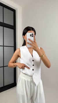 Beyaz Astarlı Kırışık Kumaş Yelek Gaus00539GausYELEKGU1002255