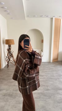 Kahve Şal Detaylı Kareli Cepli Hırka GAUS-00779GAUSHIRKAGAUS-00779