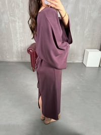 Bordo Yarasa Kol Kuşaklı Yırtmaçlı Tensel Elbise Gaus00225GausELBİSEGU1001519