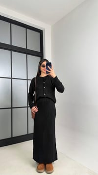 Siyah Hırka Beli Lastikli Etek Triko takım GAUS-00853GAUSTAKIMGAUS-00853