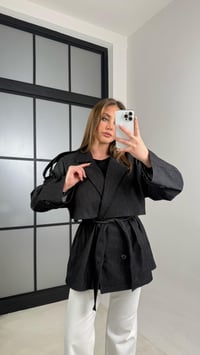 Füme Düğmeli Kuşaklı Denim Trençkot GAUS-00983GAUSTRENÇKOTGAUS-00983