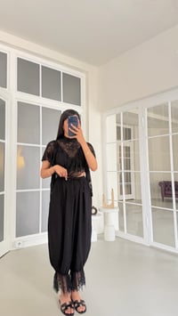 Siyah Beli Lastikli Dantel Detaylı Pinterest Şalvar GAUS-01763GAUSPANTOLONGAUS-01763