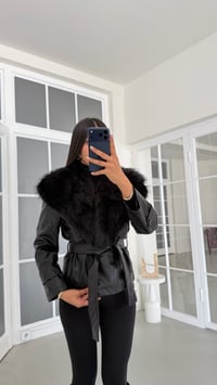 Siyah Kürk Yakalı Astarlı Kuşaklı Deri Ceket GAUS-02107GAUSJacketsGAUS-02107