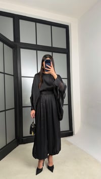 Siyah Transparan Pelerin Beli Lastikli Şalvar Pantolon Premium Tasarım Takım GAUS-01292GAUSTAKIMGAUS-01292