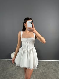 Beyaz Dantelli Prenses Mini Elbise GausELBİSEGU007944