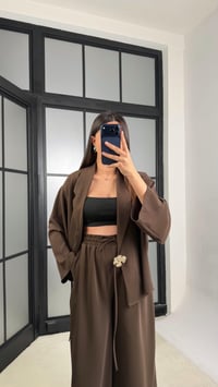 Kahve Premıum Toka Detaylı Yandan Bağlamalı Beli Lastikli Pantolon Tencel Takım GAUS-01205GAUSSuitsGAUS-01205