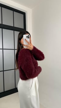 Bordo Peluş Tüylü Düğmeli Crop Hırka GAUS-00447GAUSHIRKAGAUS-00447