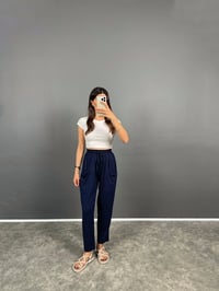 Pilea Beli Lastikli Önden Cepli Rahat Kumaş Lacivert Şalvar PantolonGausPANTOLONGU008555
