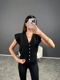 Siyah Omuz Katlamalı Yelek GausYELEKGU004361