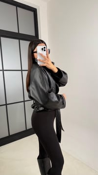 Siyah Muadil Premium Astarlı Kuşaklı Deri Ceket GAUS-00517GAUSCEKETGAUS-00517