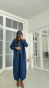 Lacivert Çıtçıt Düğmeli Gömlek Pantalon Denim Takım GAUS-01969GAUSSuitsGAUS-01969