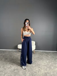 Lacivert Şeritli Çırtçırt Düğmeli Eşofman AltıGausPANTOLONGU004314