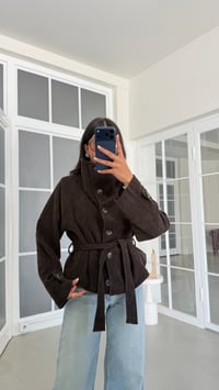Kahve Kuşaklı Astarlı Dik Yaka Ceket GAUS-02175GAUSJacketsGAUS-02175