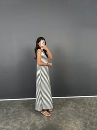 Muys Premium  Beyaz Çizgili Yandan Cepli Rahat Salaş ElbiseGausELBİSEGU008769