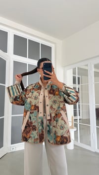 Turkuaz Vintage Desenli Kapitone Ceket GAUS-02127GAUSJacketsGAUS-02127