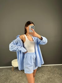 Mavi Çizgili Zr Model Şortlu Gömlek Takım GausTAKIMGU007894