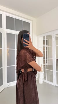 Kahve Fırfır Detaylı Crop Bluz GAUS-01741GAUSBLUZGAUS-01741