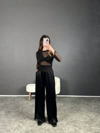 Siyah Premium Saten Yüksek Bel Pantolon GausPANTOLONGU004186