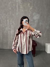 Meysa Bordo Çizgili Saten GömlekGausGÖMLEKGU10026