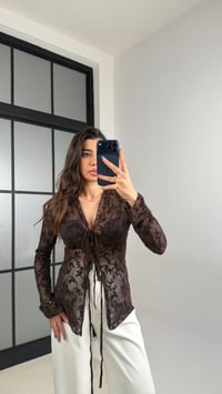 Acı Kahve Transparan Önü Bağlamalı Bluz GAUS-01146GAUSBLUZGAUS-01146