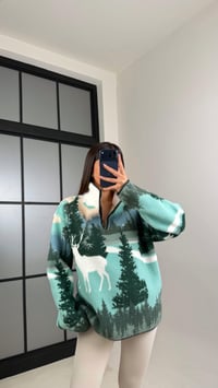 Turkuaz Fermuarlı Geyik Desenli Polar Sweatshirt GAUS-00870GAUSSweatshirtGAUS-00870