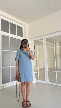 Mavi Polo Yaka Cepli Denim Elbise GAUS-01680GAUSELBİSEGAUS-01680