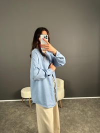 Daria Bebe Mavisi Keten Oversize GömlekGausGÖMLEKGU007111