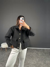 Premium Antrasit Gri Gold Düğmeli Kaşe CeketGausCEKETGU002448