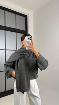 Antrasit Şal Detaylı Triko Kazak GAUS-00524GAUSKAZAKGAUS-00524