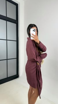 Bordo Toka Detaylı Premium Keten Elbise Gaus00689GausELBİSEGU1002591