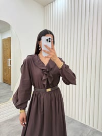 Acı Kahve  Önü Düğmeli Fırfırlı Üst Beli Lastikli Astarlı Etek Vual İkili Takım Gaus00321GausTAKIMGU1001744