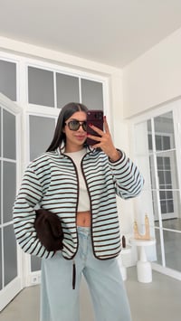 Turkuaz Şeritli Fermuarlı Polar Sweatshirt GAUS-01916 GAUS-02282GAUSSWEATSHIRTGAUS-02282