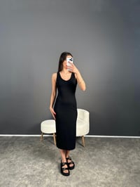 Siyah V Yaka Midi Boy Basic Elbise GausELBİSEGU007144