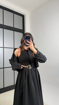 Siyah Gömlek Kemerli İthal Kumaş Elbise İkili Takım GAUS-01156GAUSTAKIMGAUS-01156