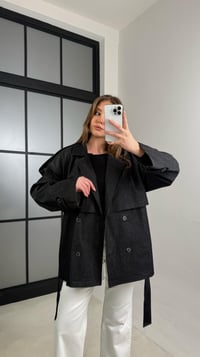 Füme Düğmeli Kuşaklı Denim Trençkot GAUS-00983GAUSTRENÇKOTGAUS-00983