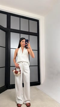 Beyaz Halter Yaka Tencel Denim Takım GAUS-01520GAUSTAKIMGAUS-01520