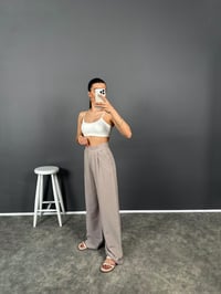 Bonum Soft Vizon Cırt Bantlı Keten PantolonGausPANTOLONGU008257