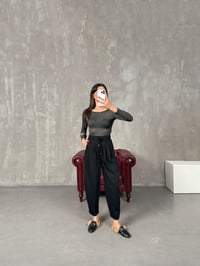 Dona Siyah İthal Kumaş Beli Lastikli Jogger PantolonGausPANTOLONGU100499