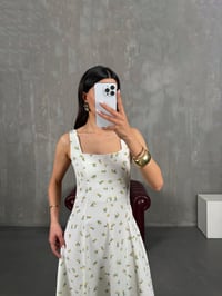 Beyaz Limon Desenli Arkası Fermuarlı Pinterest Keten Elbise Gaus00265GausELBİSEGU1001612
