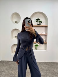 Katty Gri Sandy Kumaş Büzgülü Üst Alt TakımGausTAKIMGU00903415