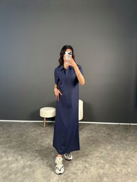 Lacivert Maxi Boy Polo Yaka Yırtmaçlı Elbise GausELBİSEGU004597