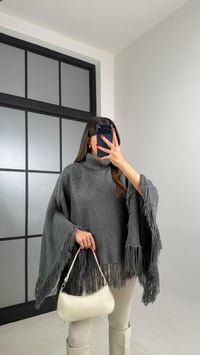 Antrasit Balıkçı Yaka Püskül Detaylı Panço Kazak GAUS-00953GAUSKAZAKGAUS-00953