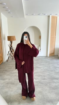Bordo Kazak Atkı Beli Lastikli Pantolon 3'lü Örgü Kumaş Takım GAUS-00212GAUSSuitsGAUS-00212