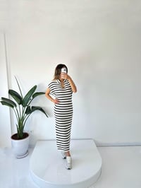 Evelin Polo Yaka Çizgili Triko Elbise GausELBİSEGU001735