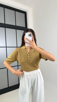 Sarı Simli Polo Yaka Düğmeli Triko Kazak GAUS-00469GAUSKAZAKGAUS-00469