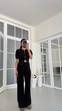 Siyah Çift Fermuarlı Bluz Beli Lastikli Pantolon İkili Triko Takım GAUS-01902GAUSTAKIMGAUS-01902