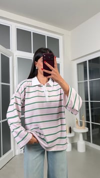 Açık Pembe Polo Yaka Şeritli Bluz GAUS-02306GAUSBLUZGAUS-02306