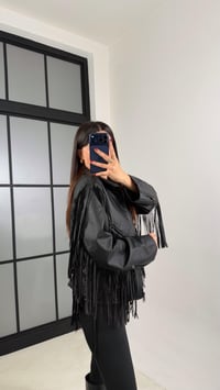 Siyah Yılan Derisi Desenli Astarlı Püsküllü Deri Ceket GAUS-00668GAUSCEKETGAUS-00668